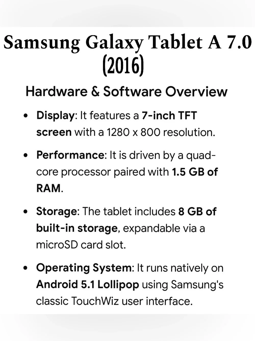 SAMSUNG Galaxy Tablet A 7.0